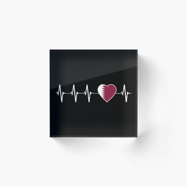 Qatari Heartbeat I Love Qatar Country Flag Heart Family Acrylic Block