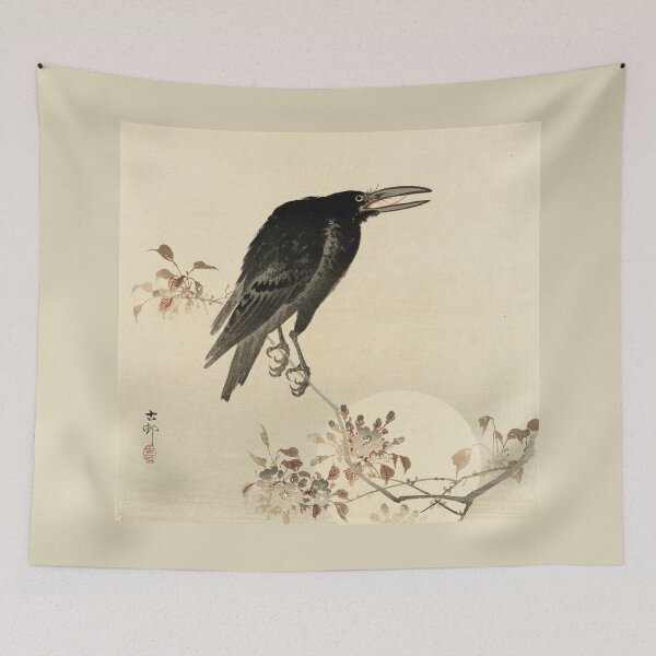 Item preview, Koson Ohara - Crow on flowering Cherry Branch at Full Moon designed and sold by ArtExpression.