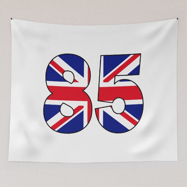 Item preview, Number 85 with UK flag on the background designed and sold by AllShirts21.