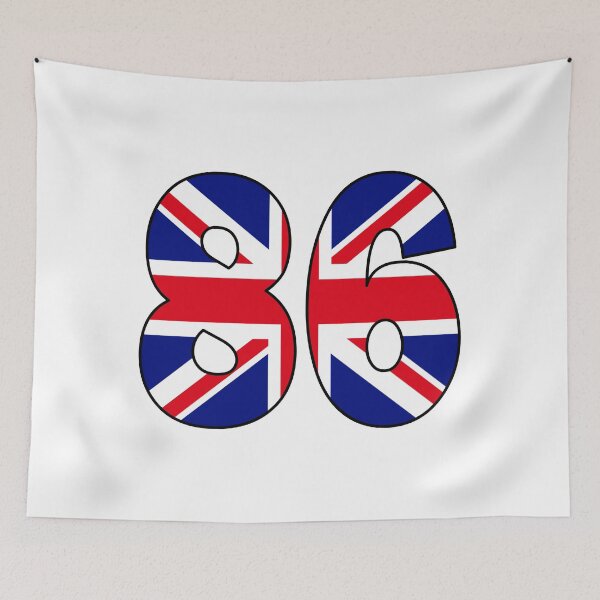 Item preview, Number 86 with UK flag on the background designed and sold by AllShirts21.