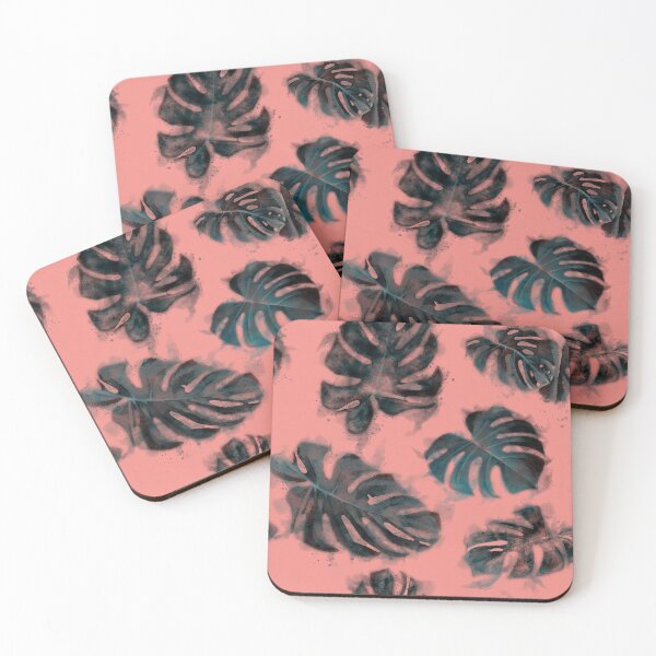 Item preview, Pink and blue watercolor monstera leaves pattern designed and sold by rahmaprojekt.