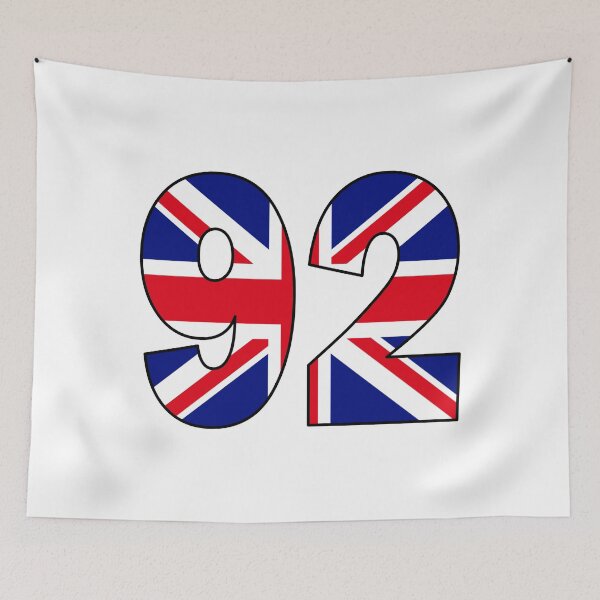 Item preview, Number 92 with UK flag on the background designed and sold by AllShirts21.