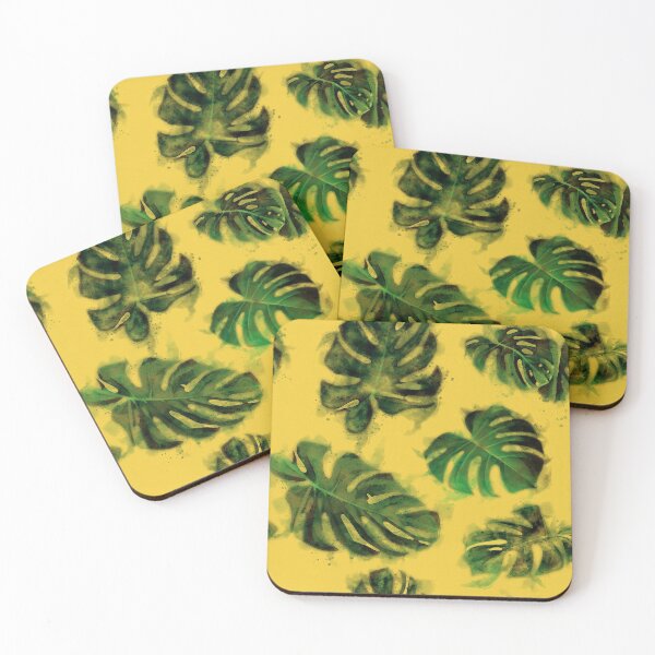 Item preview, Yellow and green watercolor monstera leaves pattern designed and sold by rahmaprojekt.