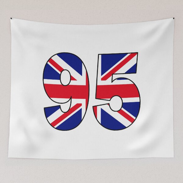Item preview, Number 95 with UK flag on the background designed and sold by AllShirts21.