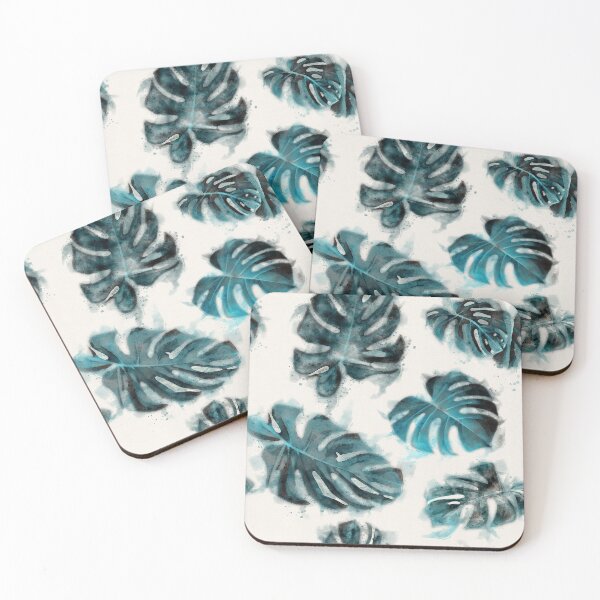 Item preview, White and blue watercolor monstera leaves pattern designed and sold by rahmaprojekt.
