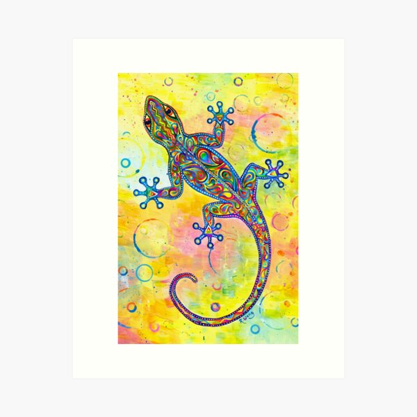 Electric Groovy Gecko Psychedelic Paisley Lizard Art Print