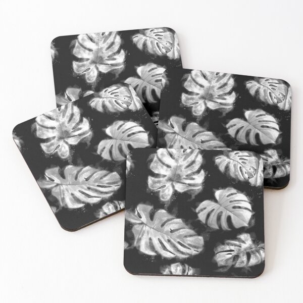 Item preview, White and Black watercolor monstera leaves pattern designed and sold by rahmaprojekt.