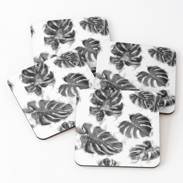 Item preview, Black and White watercolor monstera leaves pattern designed and sold by rahmaprojekt.