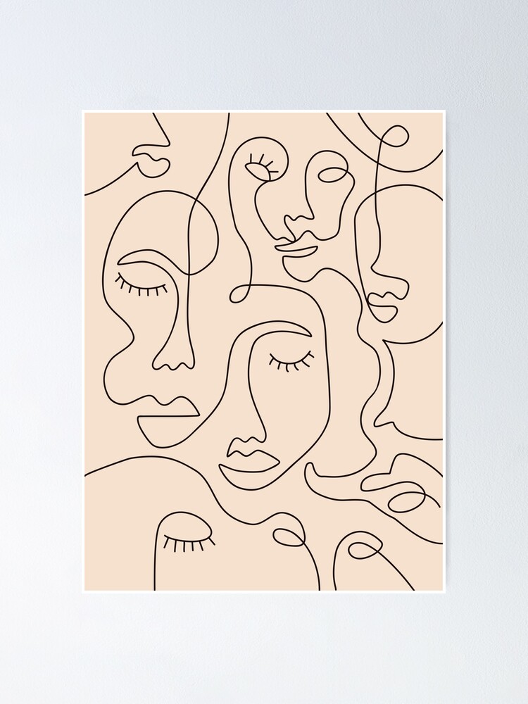 Abstract Single Line Face Print, Line Art Face Poster