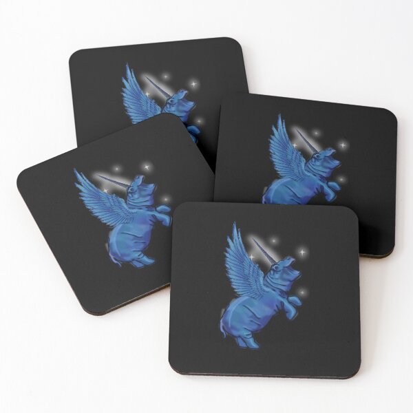 Item preview, Blue Indigo Sky Rainbow Sparkle Hippo Hippopotamus Unicorn horn wings winged  Fantasy Magic Pegacorn designed and sold by Stephanie Small.