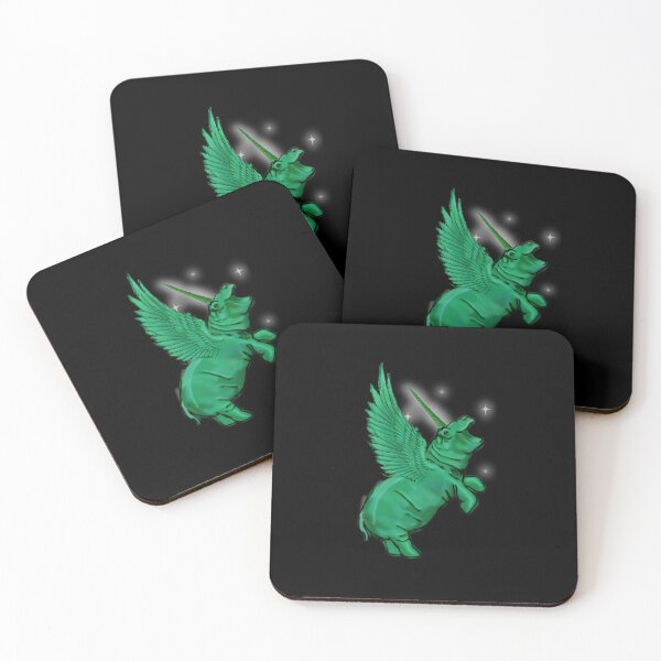 Item preview, Emerald Green Rainbow Sparkle Hippo Hippopotamus Unicorn horn wings winged  Fantasy Magic Pegacorn designed and sold by Stephanie Small.