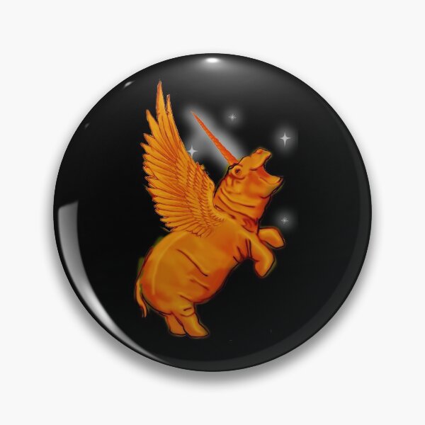 Item preview, Orange Gold Rainbow Sparkle Hippo Hippopotamus Unicorn horn wings winged  Fantasy Magic Pegacorn designed and sold by Stephanie Small.