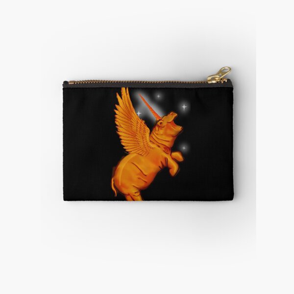 Item preview, Orange Gold Rainbow Sparkle Hippo Hippopotamus Unicorn horn wings winged  Fantasy Magic Pegacorn designed and sold by Stephanie Small.