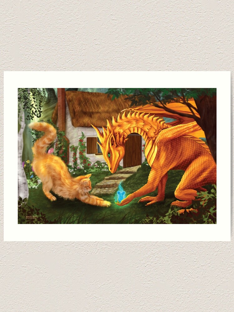 Alternate view of Cat and Dragon Art Print