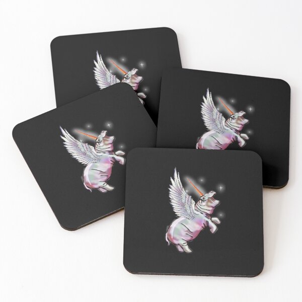 Item preview, White Rainbow Sparkle Hippo Hippopotamus Unicorn horn wings winged  Fantasy Magic Pegacorn designed and sold by Stephanie Small.