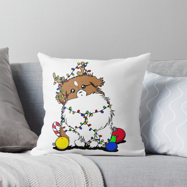 Item preview, Cute Beautiful and Funny Brown and White Parti Tibetan Spaniel Christmas Lights Design designed and sold by Monica C. Webster.