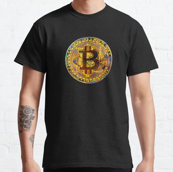 Bitcoin coin gold leaf Egyptian acid pattern.  Classic T-Shirt