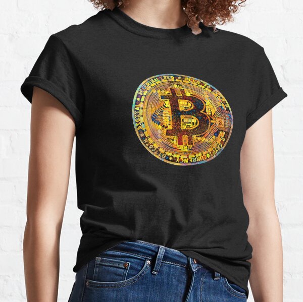 Bitcoin coin gold leaf Egyptian acid pattern. Classic T-Shirt