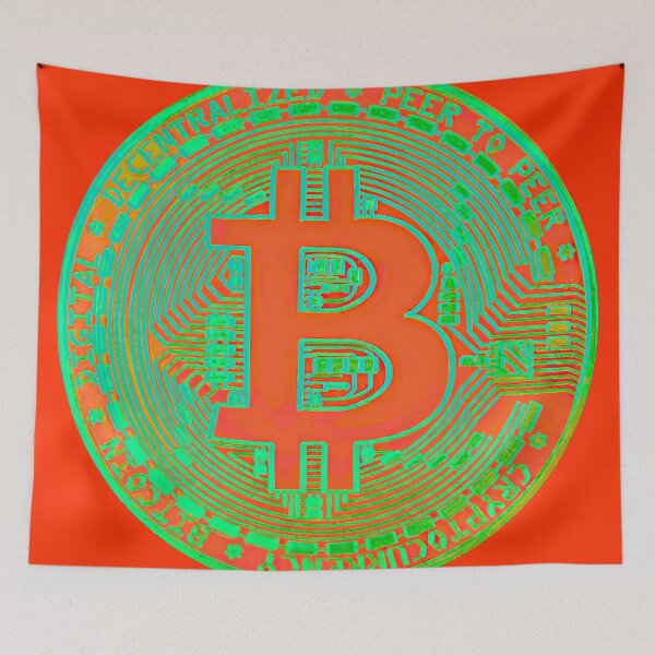 Item preview, Bitcoin BTC coin in 70s acid hippie flower power colors.  designed and sold by PrintPit.