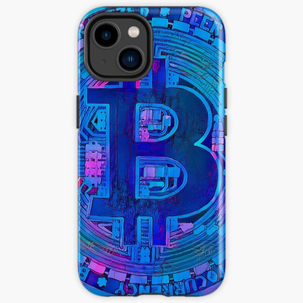 Bitcoin BTC coin in cyberpunk (or cypherpunk) colors.  iPhone Tough Case