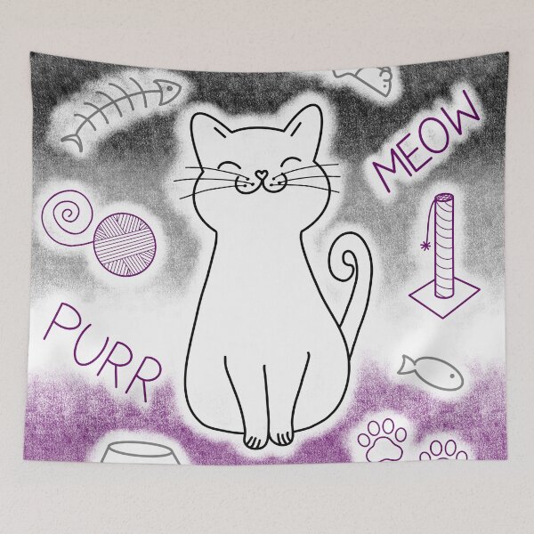 Item preview, Smiling Cat Black Gray Purple White designed and sold by JoyfulJen.