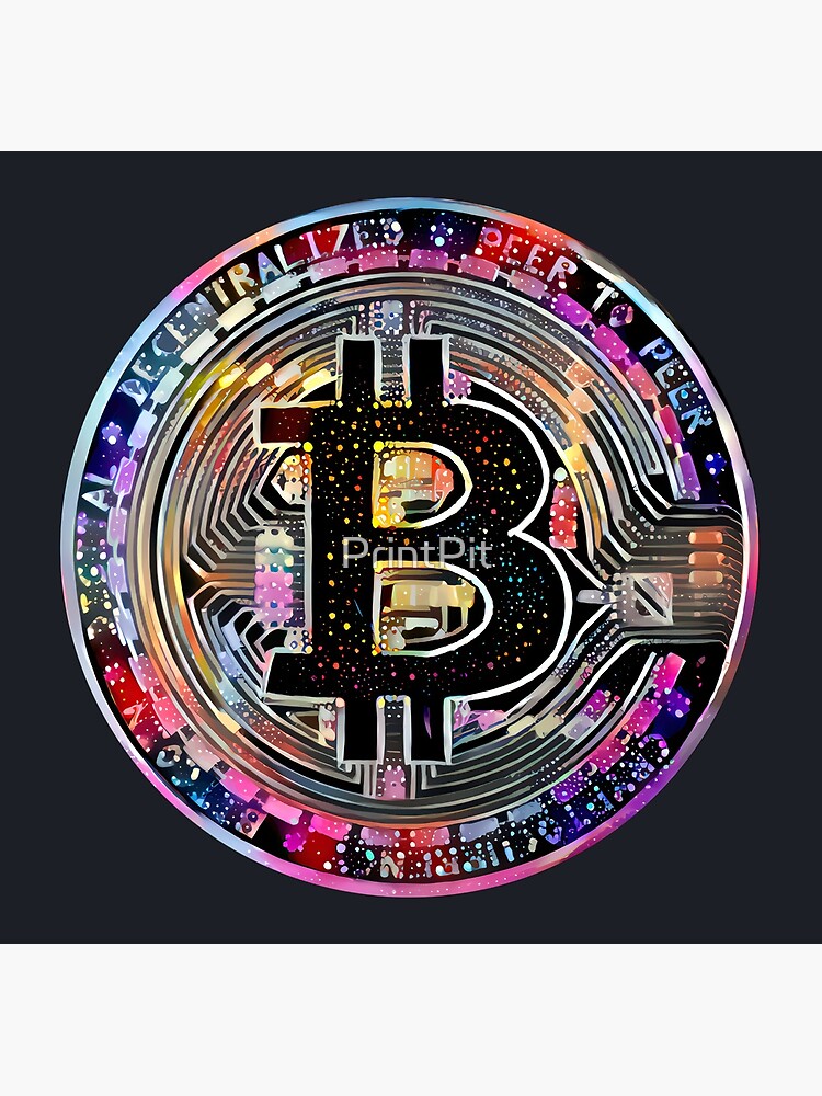 Disover Bitcoin BTC coin in 80s poster colors. Premium Matte Vertical Poster