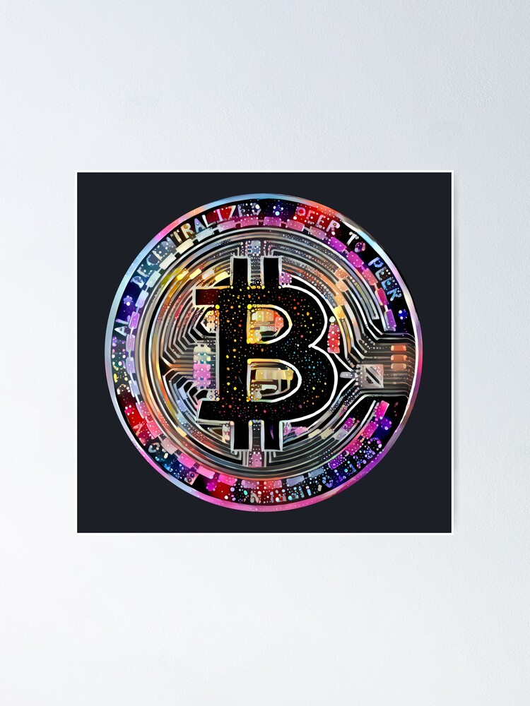 Thumbnail 1 of 3, Poster, Bitcoin BTC coin in 80s poster colors. designed and sold by PrintPit.