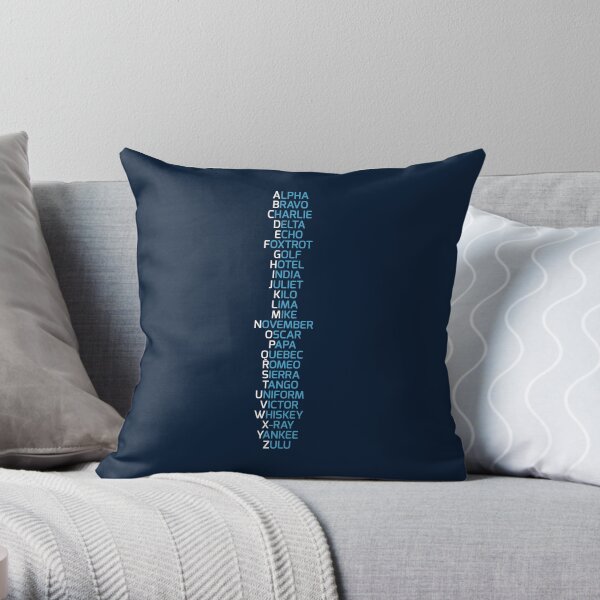 Phonetic Alphabet Navy Blue Throw Pillow