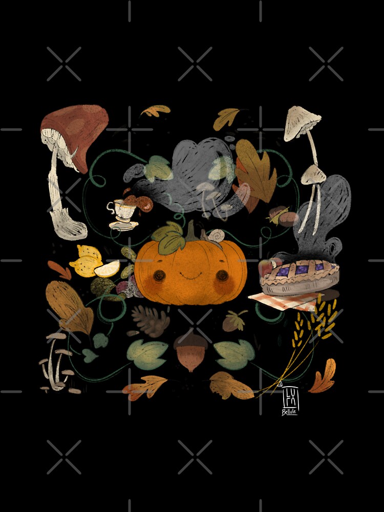 Aperçu 7 sur 7. T-shirt oversize avec l'œuvre Petite Citrouille fête l’Automne créée et vendue par Lulubellule.