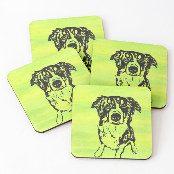 Item preview, Curious Border Collie on Yellow and Green designed and sold by INKconceivable.