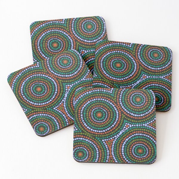 Item preview, Aboriginal Art Colorful Desert Waterholes, Red and Green Dot Art designed and sold by GhostGumDesigns.