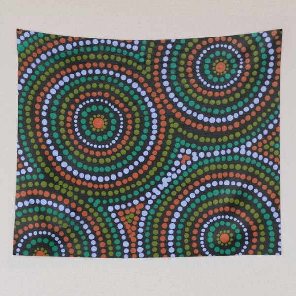 Item preview, Aboriginal Art Colorful Desert Waterholes, Red and Green Dot Art designed and sold by GhostGumDesigns.
