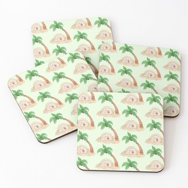 Item preview, Dumpling pierogi on a deserted island with ice cream under a palm tree pattern designed and sold by littlebluefawn.