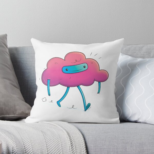A happy and cute pink cloud walking Throw Pillow