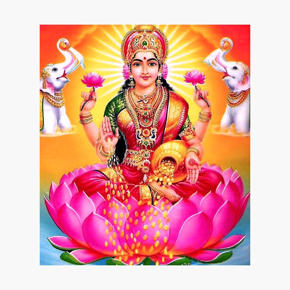 Aesthetic pink golden Lakshmi Hindu goddess lotus flower