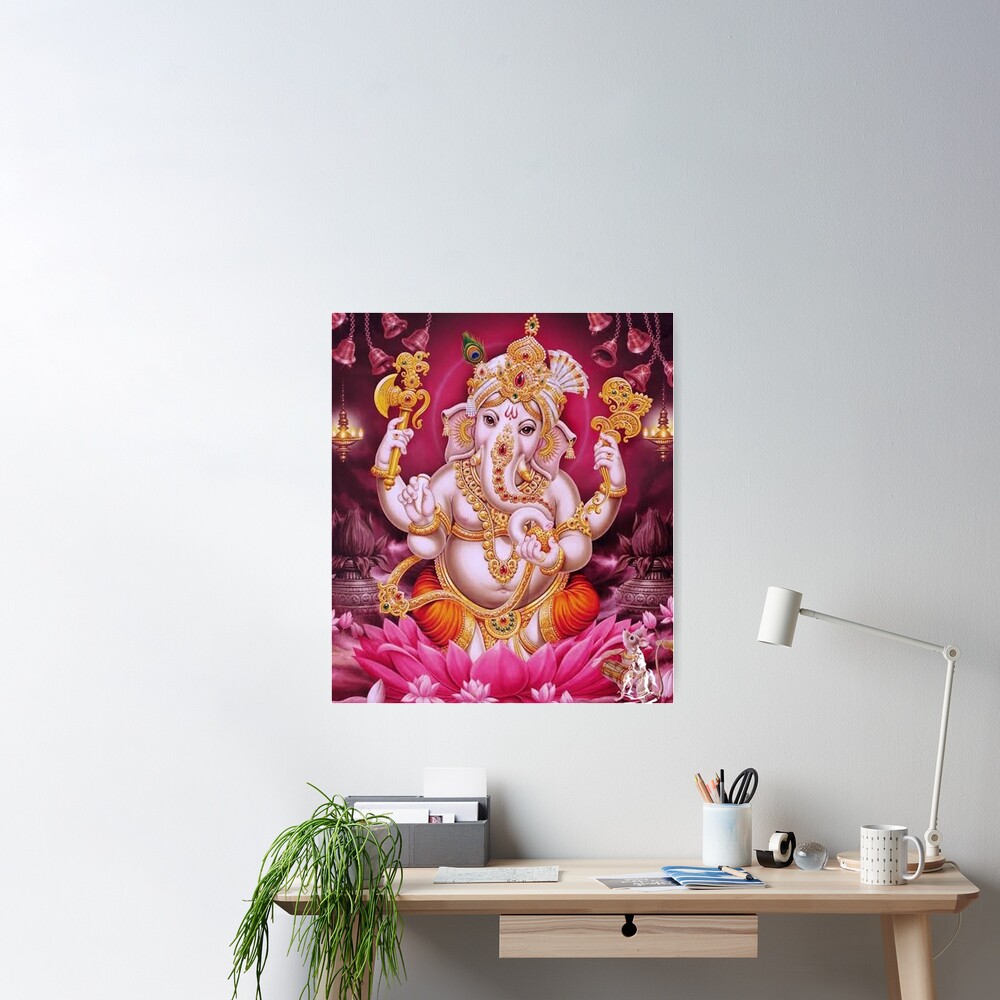 Ganesh with Lotus Flower Square Canvas Wall Art – BollyDoll