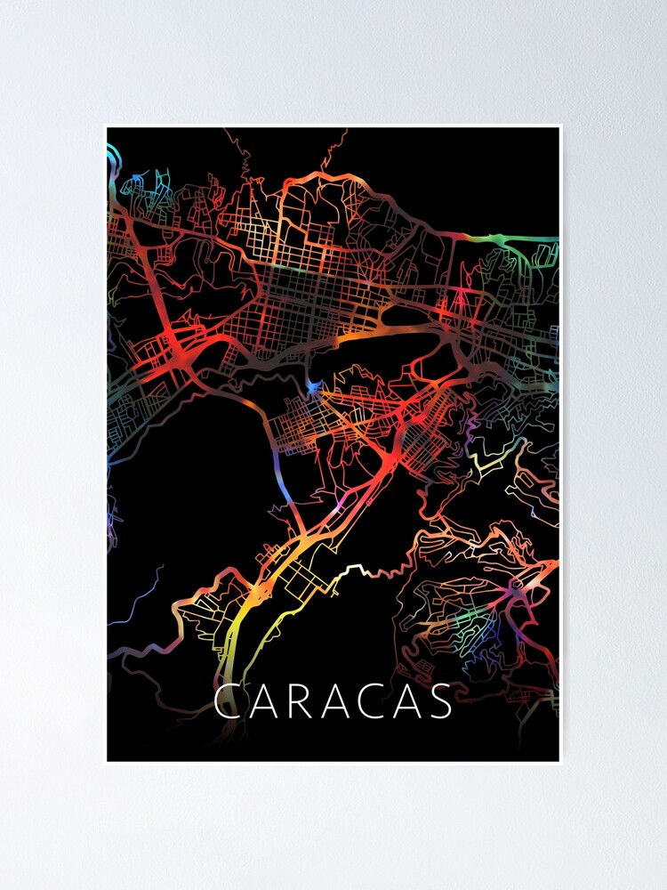 Caracas City Street Map Dark Mode Poster For Sale By Map Lover