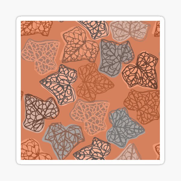 "English Ivy Autumn Leaves" Muted Orange Blue Brown Leaf Designer Print Sticker