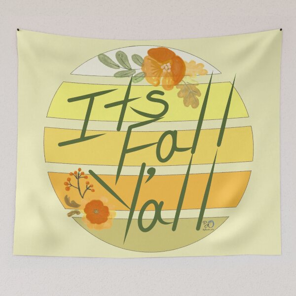 Item preview, It’s Fall Y’all Orange and Green Sunset and Floral Original Art designed and sold by RobinetteArt.