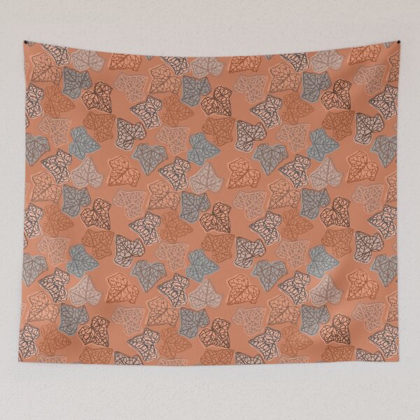 Item preview, "English Ivy Autumn Leaves" Muted Orange Blue Brown Leaf Designer Print designed and sold by victoriabdesign.