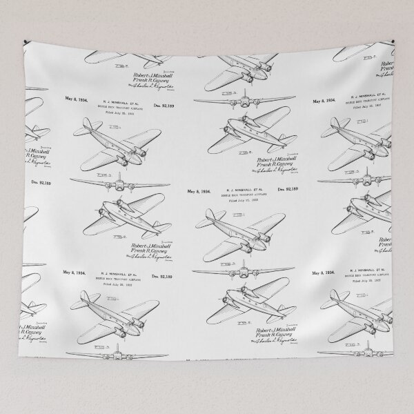 Item preview, Double deck transport airplane 1934 patent black designed and sold by InkedArtPrints.