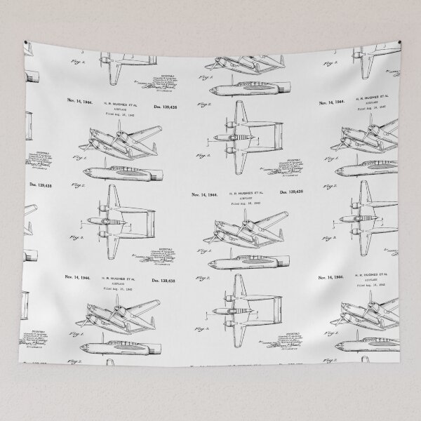 Item preview, Hughes Airplane 1944 patent black designed and sold by InkedArtPrints.