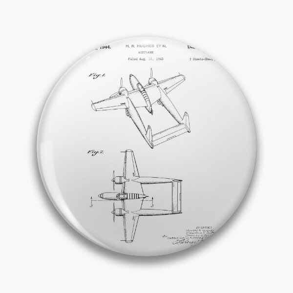 Item preview, Hughes Airplane 1944 patent black designed and sold by InkedArtPrints.