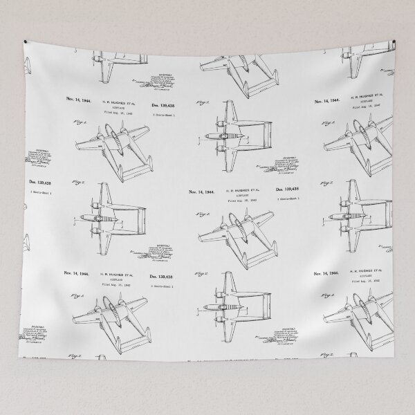 Item preview, Hughes Airplane 1944 patent black designed and sold by InkedArtPrints.