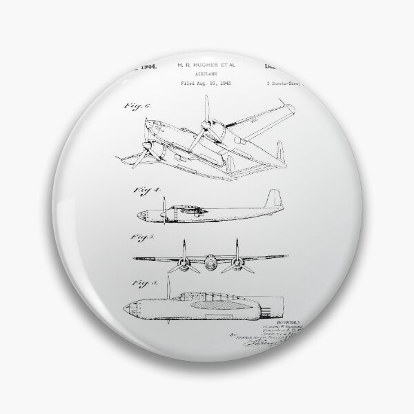 Item preview, Hughes Airplane 1944 patent black designed and sold by InkedArtPrints.