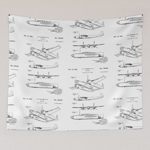 Item preview, Hughes Airplane 1944 patent black designed and sold by InkedArtPrints.