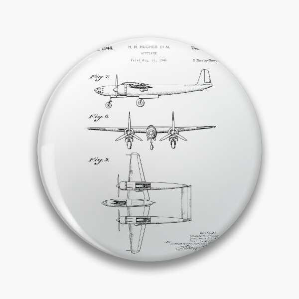 Item preview, Hughes Airplane 1944 patent black designed and sold by InkedArtPrints.