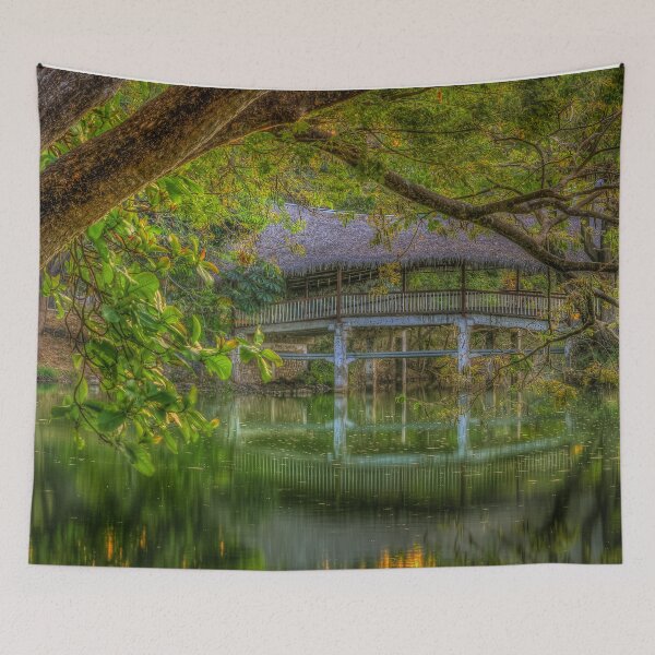 Item preview, Tropical Bridge reflecting in emerald green water designed and sold by Steven Kight.