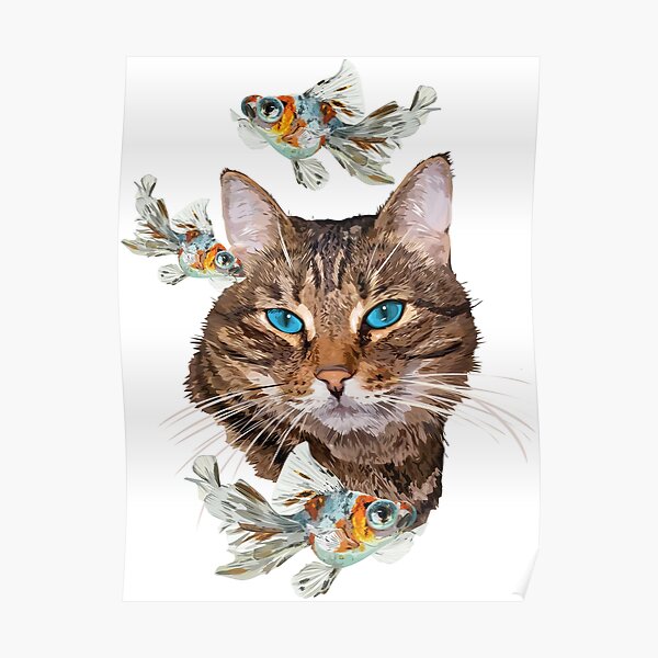 Cat and fish Poster