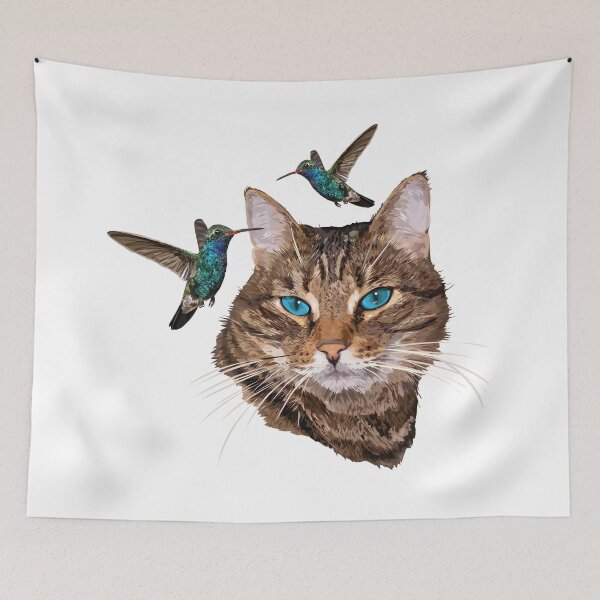 Item preview, Cat and hummingbirds designed and sold by obscurite.